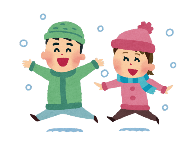 雪が降り喜ぶ子供たち
